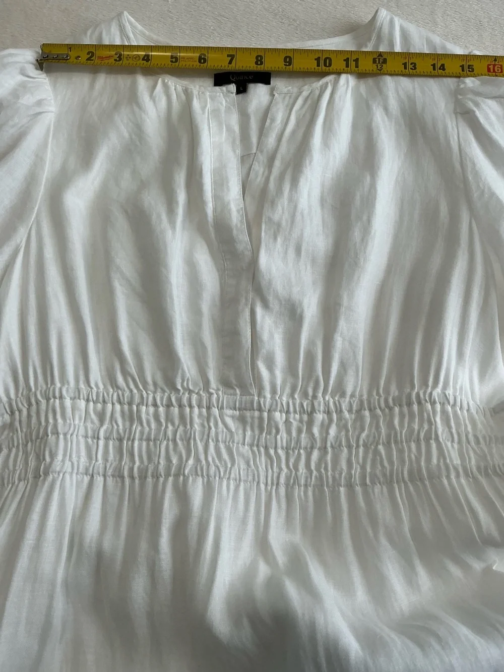 Quince White 100% Linen Smocked Tiered Midi Dress L Cottagecore Summer Boho - Picture 11 of 15